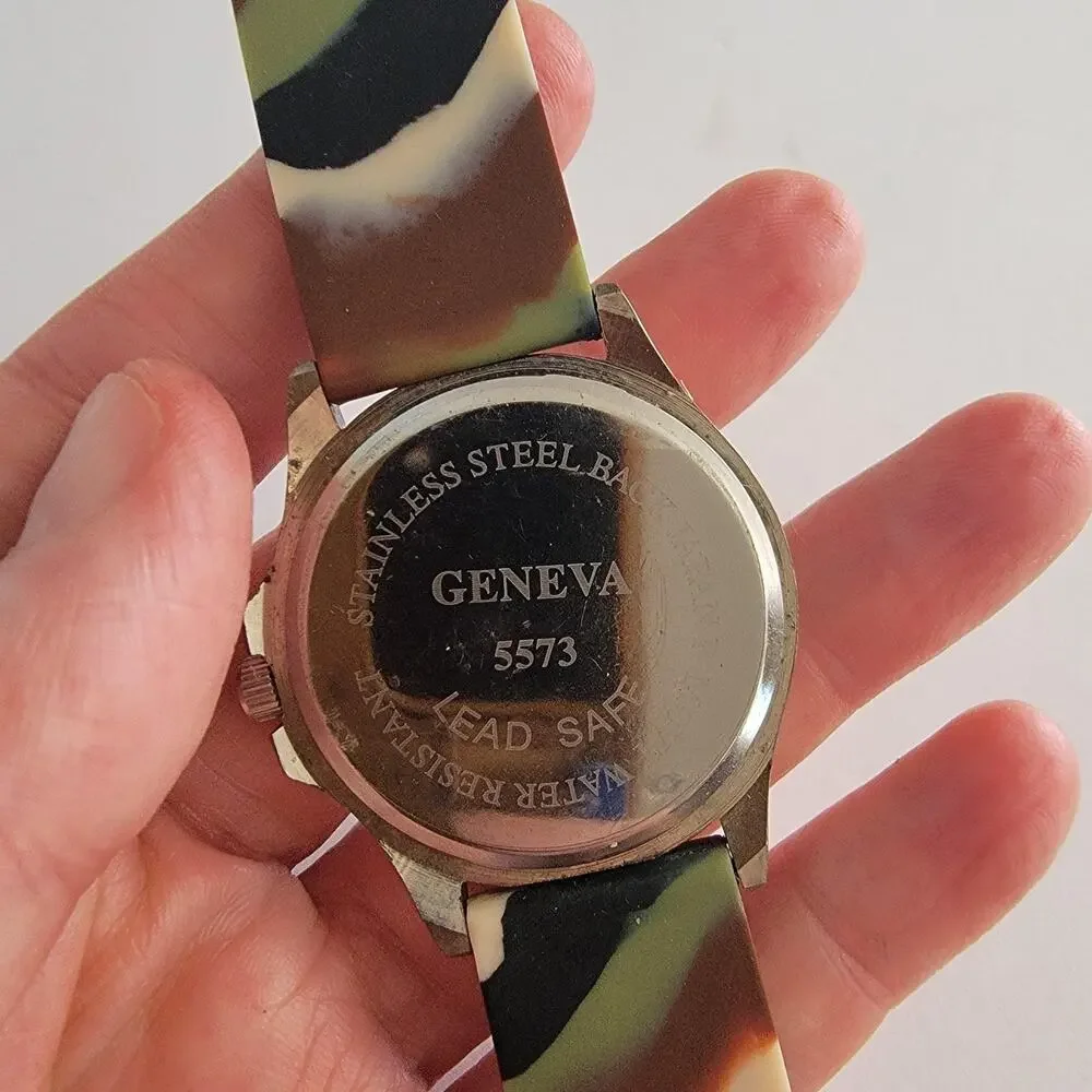 Geneva Womens Watch Green Dial 34mm Silver Case Multicolor Silicone Band
